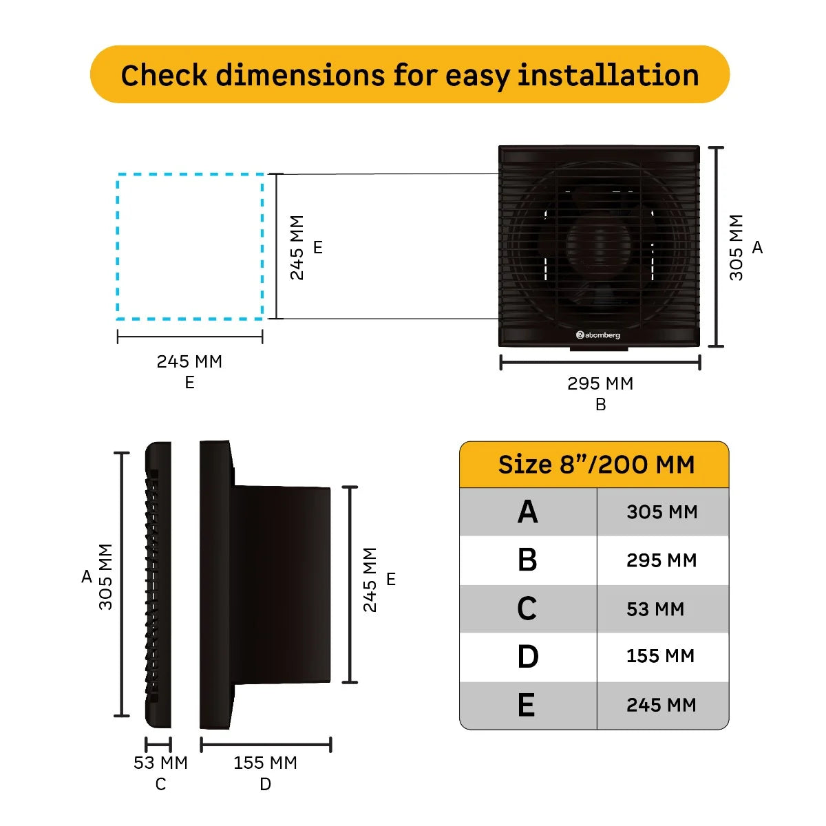 Efficio Exhaust Fan(Atomberg Efficio 200mm BLDC motor Energy Saving Exhaust Fan |Black)